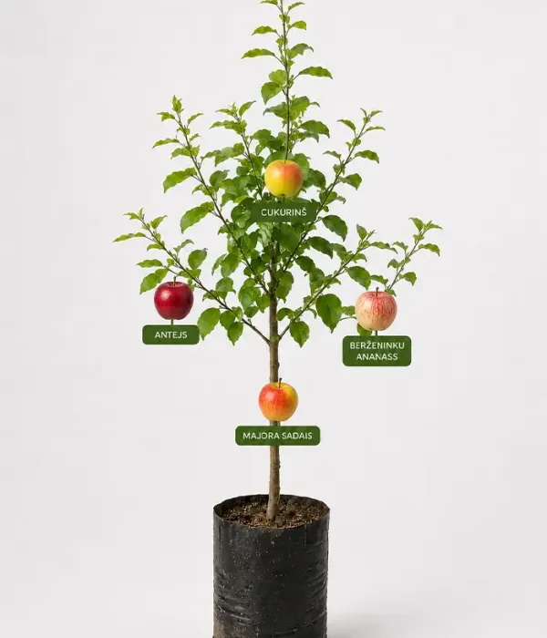 Rodinná multi-jabloň (Malus domestica) CUKURIŅŠ + MAJORU SALDAIS + BERŽEŅINKU ANANASS + ANTEJS 26/31