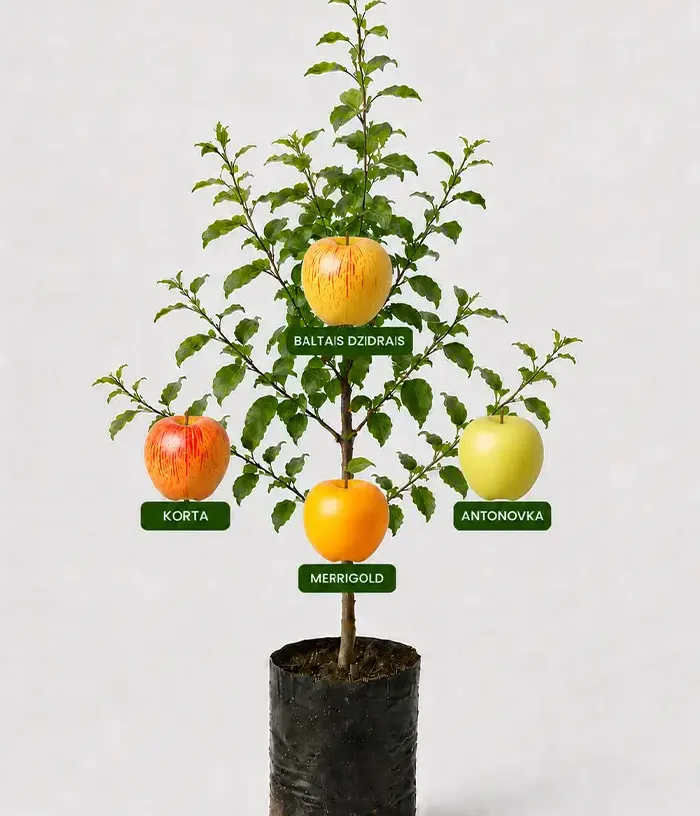 Family Apple Tree (Malus domestica) KORTA + BALTAIS DZIDRAIS + MERRIGOLD + ANTONOVKA 26/5 - Tutifruti, s.r.o.