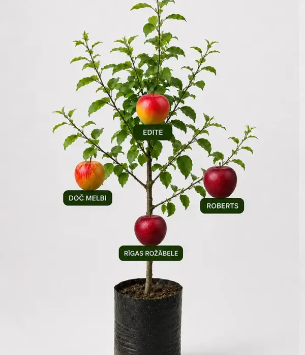Family Apple Tree (Malus domestica) ROBERTS + RĪGAS ROŽĀBELE + DOČ MELBI + EDĪTE